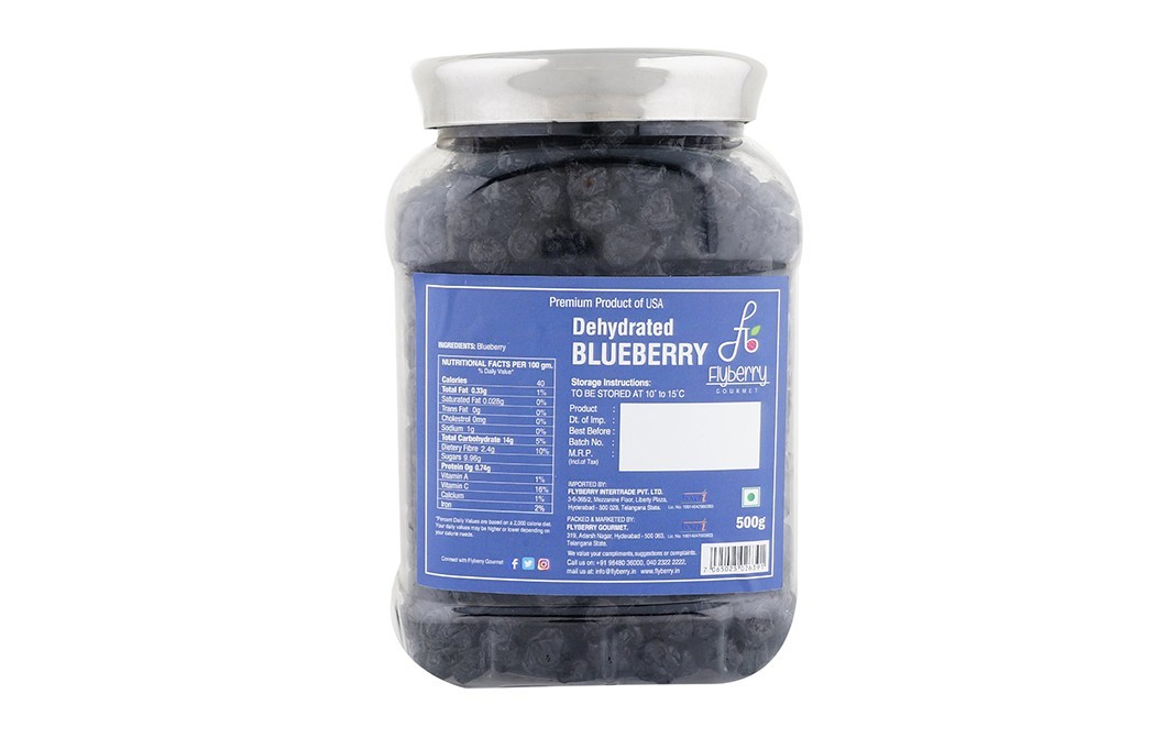Flyberry Gourmet Dehydrted Blueberry    Plastic Jar  500 grams